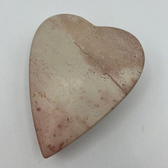 Heart Raspberry Alabaster Pink Trinket Jewelry Box Hand Carved Lid 5" Valentine - Picture 2 of 3